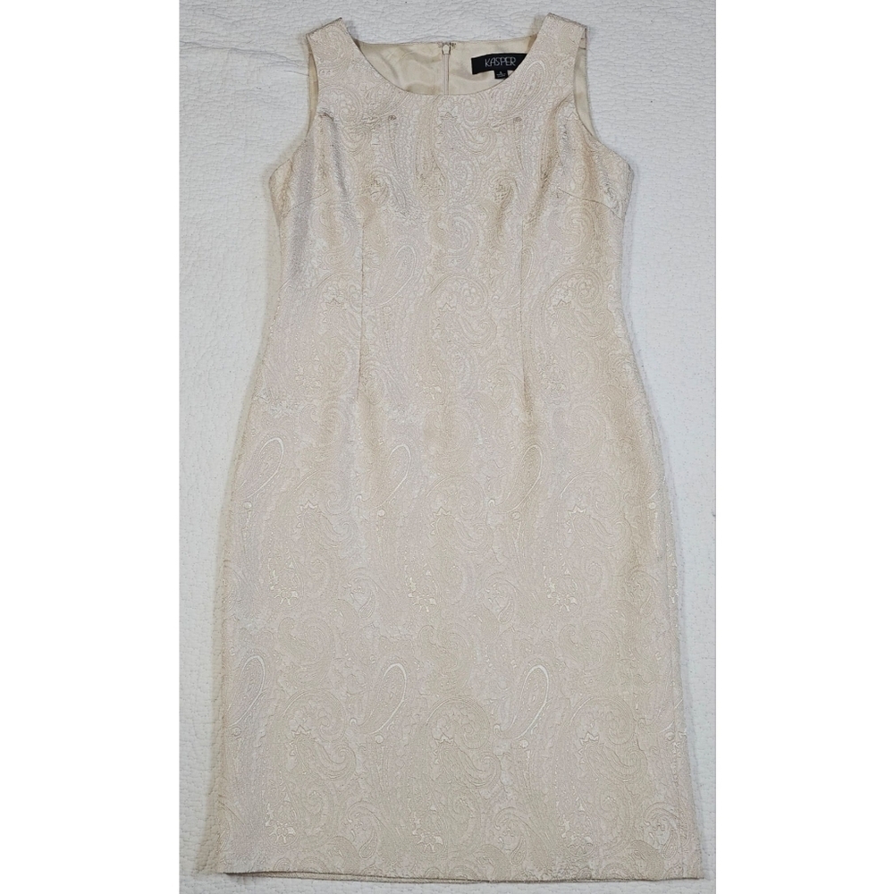 Vintage Kasper Ivory Jacquard/Brocade Dress